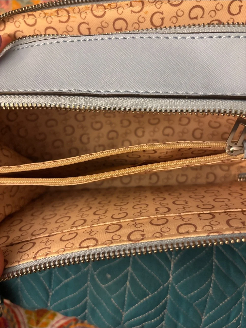 GUESS Slate Gray Saffiano Crossbody Bag with Gold Hardware
